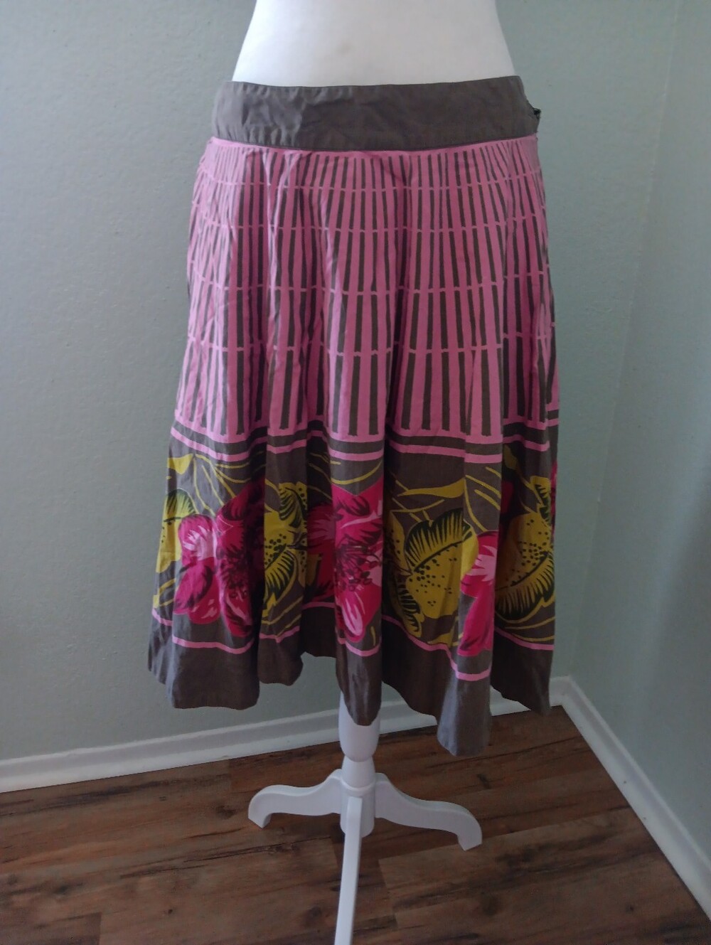 Anthropologie Pink Brown Floral A-Line Skirt